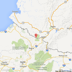 Lugar del epicentro del sismo de 5.9 grados que fue sentido la tarde de hoy. Captura de Pantalla IGEcuador
